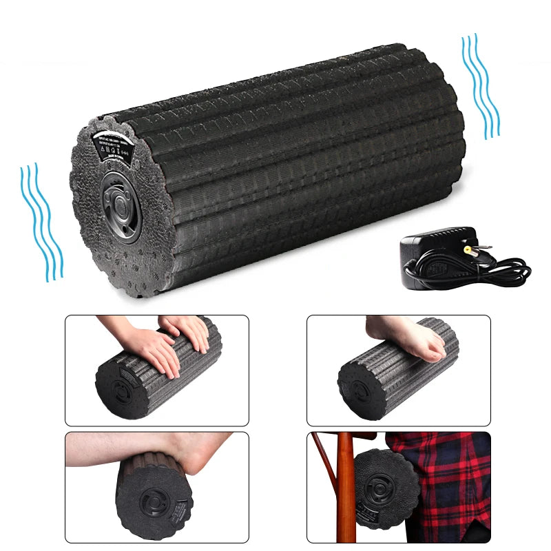 4-Speed Electric Vibrating Foam Roller – Deep Tissue Massage & Muscle Recovery for Back, Legs, and Yoga Fitness