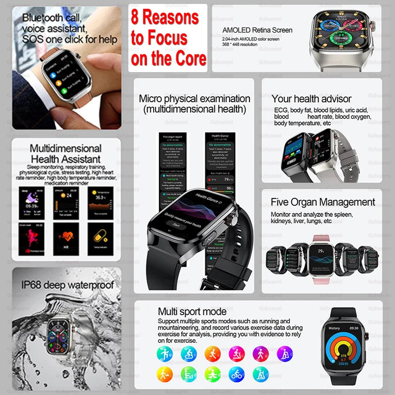 Stay Ahead of Your Health – 2025 LAMA Direct Smartwatch with ECG+PPG Heart Monitor, Blood Pressure, Lipid & Uric Acid Tracking, and Bluetooth Calling