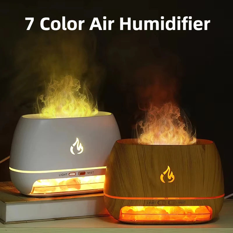 New 3D Flame Fire Aroma Air Humidifier Himalayan Crystal Salt Stone