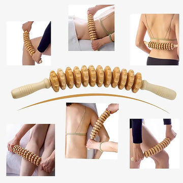 Body Fascia Massager Anti-slip Handle Wood Grooved Gear Arms Legs